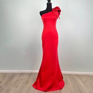 Betsy & Adam Red Stretch Scuba Open Back Gown Evening Event Prom Formal NWT